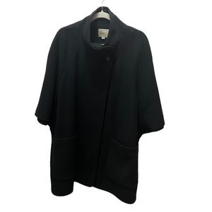 Ann Taylor Loft Wool Poncho Blazer Size Medium Black Zip Closure.